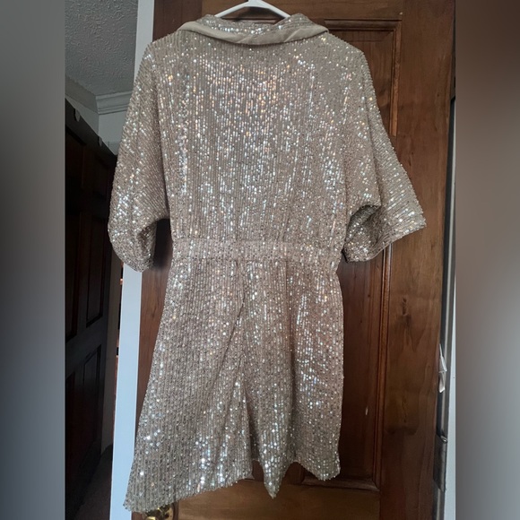 She + Sky Champagne Sequin Romper with Wrap Large - Picture 4 of 15